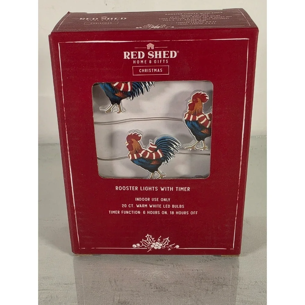 Red Shed Rooster LED String‎ Lights With Timer 20 Ct Warm White Bulbs Indoor